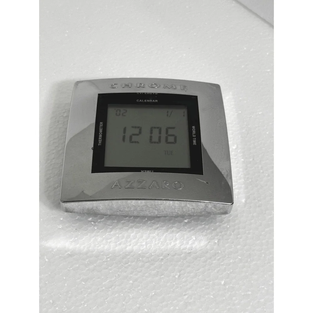 Azzaro Chrome Digital Desk Alarm Clock Vintage Retro Novelty Timepiece Part/Repa